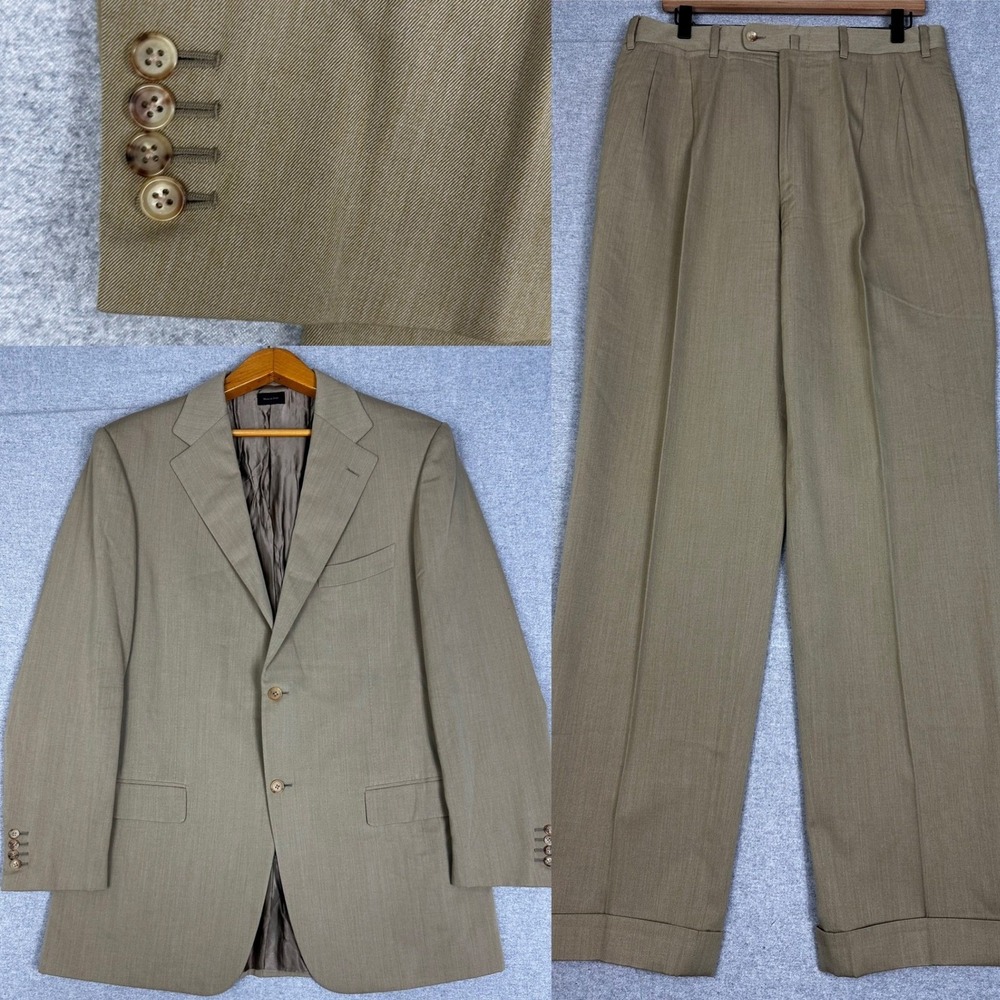Ermenegildo Zegna Napoli Suit 42R Tan Khaki Surgeons Cuff Wool Cotton